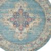 8' Light Blue Round Southwestern Power Loom Area Rug