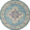 8' Light Blue Round Southwestern Power Loom Area Rug