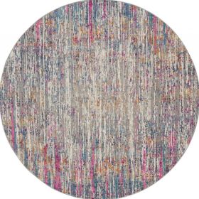 8' Pink And Ivory Round Abstract Power Loom Area Rug