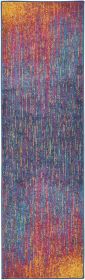 10' Blue And Pink Abstract Power Loom Runner Rug