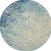 8' Ivory And Blue Round Abstract Power Loom Area Rug