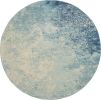 8' Ivory And Blue Round Abstract Power Loom Area Rug