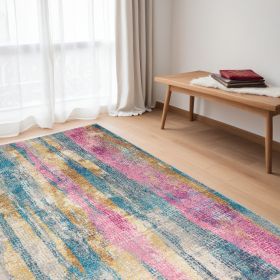 5' X 7' Pink And Blue Abstract Power Loom Area Rug