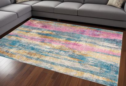 7' X 10' Pink And Blue Abstract Power Loom Area Rug