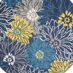 4' Blue Round Floral Power Loom Area Rug