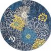 4' Blue Round Floral Power Loom Area Rug