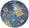 5' Blue Round Floral Power Loom Area Rug