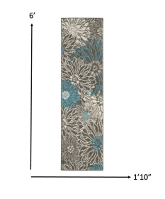 6' Blue And Gray Floral Power Loom Runner Rug