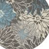 5' Blue And Gray Round Floral Power Loom Area Rug