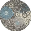 5' Blue And Gray Round Floral Power Loom Area Rug