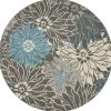 8' Blue And Gray Round Floral Power Loom Area Rug