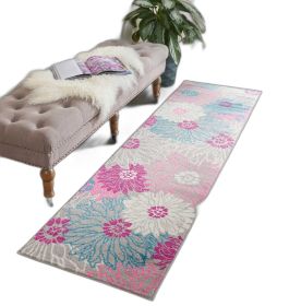 8' Gray Floral Dhurrie Runner Rug