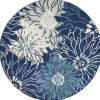 5' Blue And Ivory Round Floral Dhurrie Area Rug