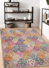 4' X 6' Pink And Gray Geometric Dhurrie Area Rug