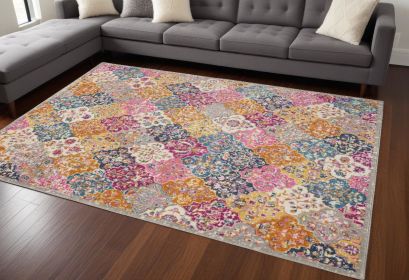 7' X 10' Pink And Gray Geometric Dhurrie Area Rug