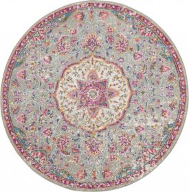 4' Pink And Gray Round Power Loom Area Rug