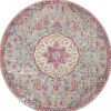 5' Gray and Pink Round Medallion Power Loom Area Rug