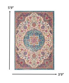 4' X 6' Pink And Green Dhurrie Area Rug