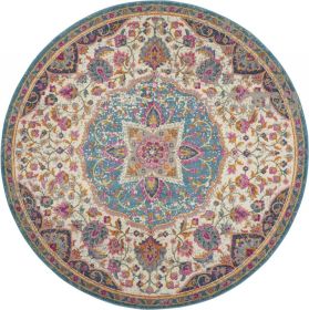 4' Pink And Green Round Dhurrie Area Rug