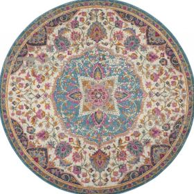 5' Pink And Green Round Dhurrie Area Rug