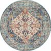 5' Blue And Ivory Round Power Loom Area Rug