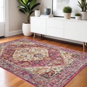 4' X 6' Pink And Ivory Power Loom Area Rug