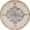 8' Gray And Ivory Round Power Loom Area Rug