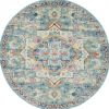 5' Blue And Ivory Round Dhurrie Area Rug