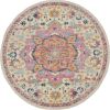 8' Pink And Ivory Round Southwestern Dhurrie Area Rug