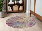 5' Pink And Ivory Round Coral Power Loom Area Rug