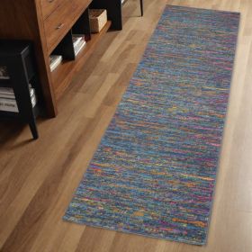 6' Blue And Orange Abstract Power Loom Runner Rug