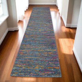 10' Blue And Orange Abstract Power Loom Runner Rug