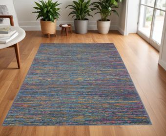 4' X 6' Blue Distressed Striations Area Rug