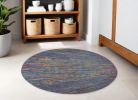 5' Blue And Orange Round Abstract Power Loom Area Rug