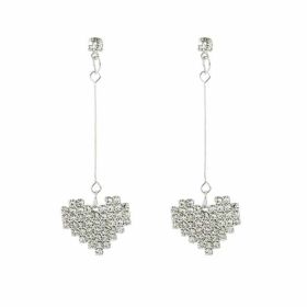 Rhinestone Heart Shape Long Pendant Dangle Earrings Party Stud Earrings for Women; Silver Color; 2 Pairs