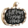 "Fall Leaves and Pumpkins Please" By Artisan Imperfect Dust Printed on Wooden Pumpkin Wall Art