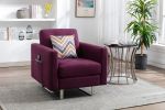 Victoria 33.5" Purple Linen Fabric Armchair with Metal Legs, Side Pockets, and Pillow