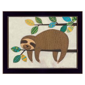 "Hanging Sloth II" by Bernadette Deming, Ready to Hang Framed Print, Black Frame