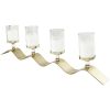 The Novogratz 4-Slot Gold Stainless Steel Metal 4 Candle Hurricane Lamp with Wavy Base