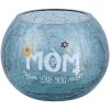 Pavilion Gift Company Mom Love You-Gray Tinted Floral Round Candle, 5 Inch Included 5" Crackled Glass Tealight Holder