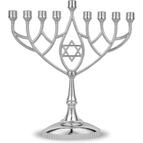 Geometric Hanukkah Menorah 9" Silver Plated Chanukah Standard Hanukah Candles by Zion Judaica