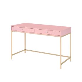 Pink High Gloss and Gold 2-drawer Writing Desk