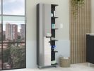 Urano Mirror Linen Cabinet, Four Interior Shelves, Five External Shelves -Black