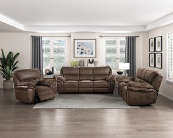 Plush Modern Living Room Sofa Set 3pc Power Reclining Sofa Loveseat Chair Brown Microfiber Upholstery USB port Solid Wood Frame Furniture