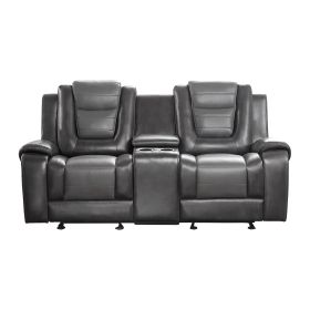 Modern Luxury Loveseat Dual Glider Reclining with Center Console 1pc Formal Living Room Furniture Premium Faux Leather Upholstery Comfortable Two-Tone