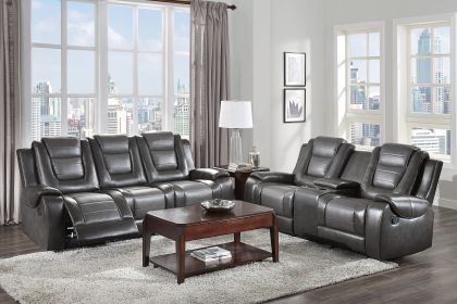 Modern Luxury Living Room Sofa Set 2pc Reclining Sofa Loveseat Formal Furniture Premium Faux Leather Upholstery Comfortable Two-Tone Gray Finish