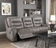 Double Reclining Sofa Microfiber, Plush Seating, Gray Solid Wood Frame