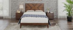 Mid-Century Modern Platform Bed Wood Slat Support with No Box Spring Needed,Full, Walnut