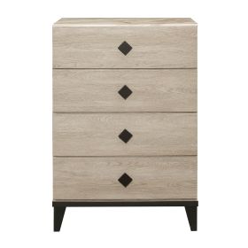 Modern Design Bedroom Furniture 1pc Cream Finish and Black 4 Drawers Beautiful Chest with Faux Marble Top