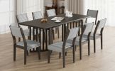 TOPMAX Farmhouse 9-Piece 83.9inch Extendable Dining Table Set with 2 12-inch Removable Leaves and 8 Upholstered Dining Chairs, Espresso